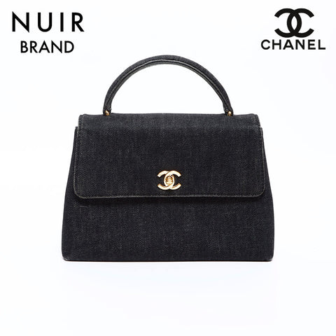 シャネル CHANEL 5番台 デニム ケリー ハンドバッグ ブラック WS8559