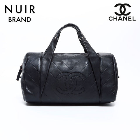 シャネル CHANEL 10番台 ラムスキン ボストンバッグ ブラック WS8560