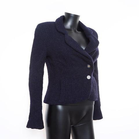 Chanel Coco Button Wool Jacket Navy WS8574