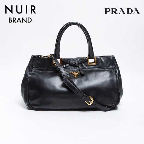 プラダ PRADA 2way レザー リボン ハンドバッグ ブラック WS8594