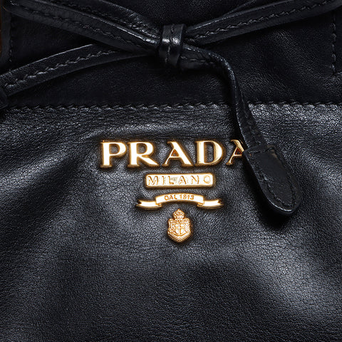 プラダ PRADA 2way レザー リボン ハンドバッグ ブラック WS8594