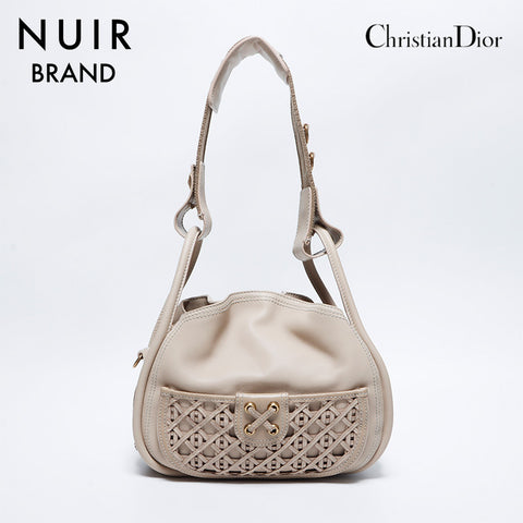 Christian Dior Lattice 2-Way Handbag Beige WS8607