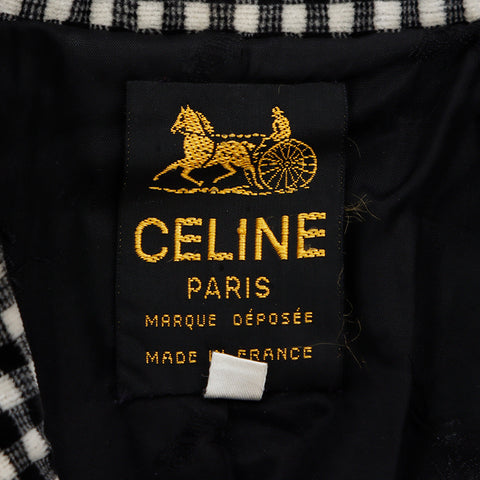 セリーヌ CELINE チェック Size:38 ベロア ジャケット ブラック ホワイト WS8610