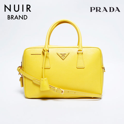 PRADA 2way Saffiano Handbag Yellow WS8614