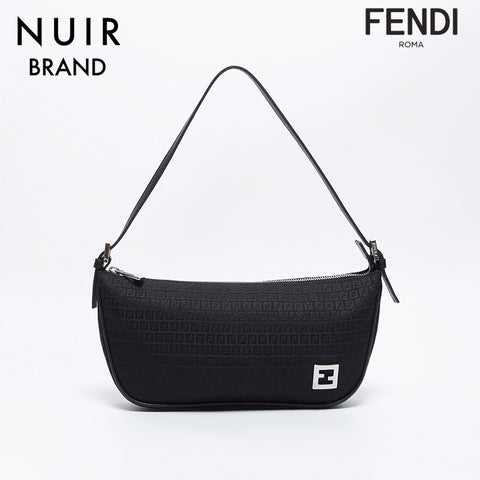 FENDI Canvas Zucchino Handbag Black WS8615