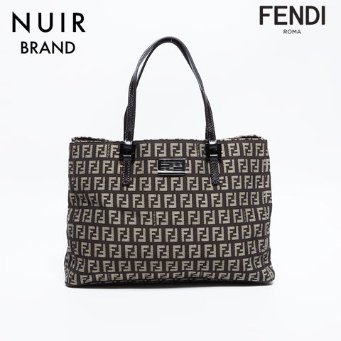 FENDI Canvas Zucchino Handbag Brown WS8616