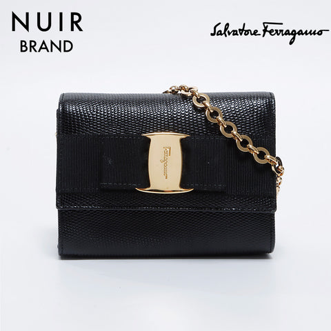 Salvatore Ferragamo Mini Embossed Leather Chain Vara Shoulder Bag Black WS8618