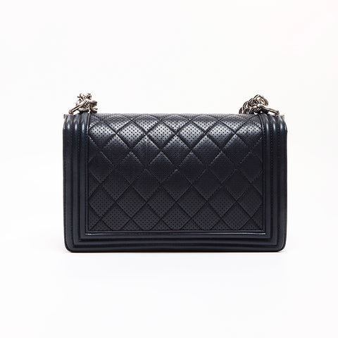 シャネル CHANEL 19番台 ボーイシャネル ラムスキン シルバー金具 チェーン ショルダーバッグ ネイビー WS8629