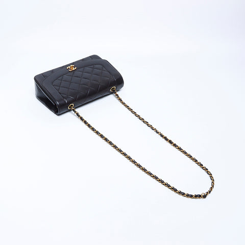 Chanel Diana 25 No. 3 Lambskin Matelasse连锁可可标记肩袋黑色WS8633