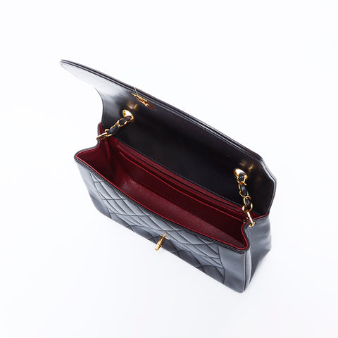 Chanel Diana 25 No. 3 Lambskin Matelasse连锁可可标记肩袋黑色WS8633