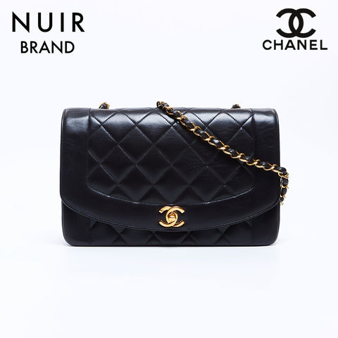 Chanel Diana 25 No. 3 Lambskin Matelasse连锁可可标记肩袋黑色WS8633