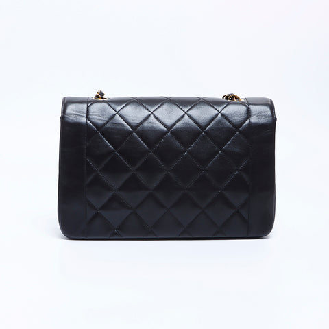 Chanel Diana 25 No. 3 Lambskin Matelasse连锁可可标记肩袋黑色WS8633