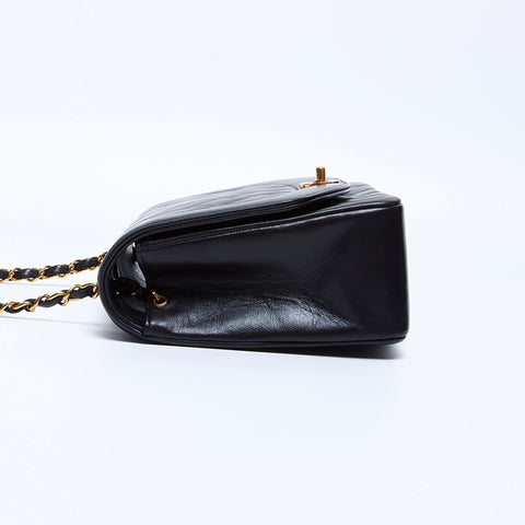 Chanel Diana 25 No. 3 Lambskin Matelasse连锁可可标记肩袋黑色WS8633