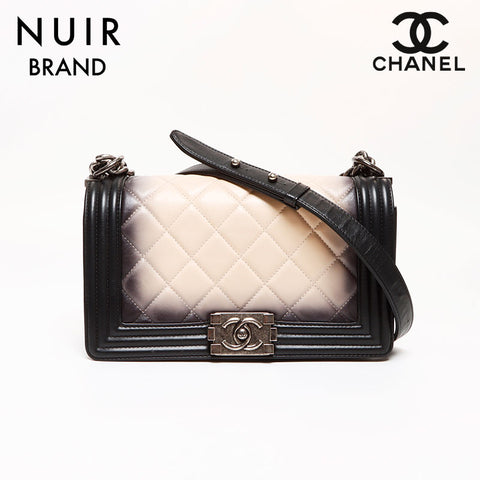 シャネル CHANEL 19番台 ボーイシャネル ラムスキン グラデーションチェーン ショルダーバッグ ブラック ベージュ WS8634