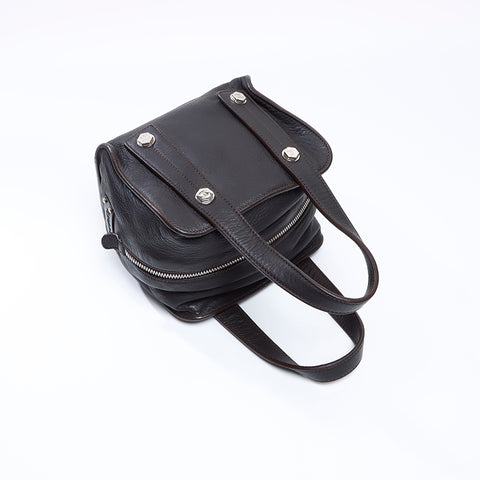 シャネル CHANEL 9番台 ミニボストン レザー シルバー金具 ハンドバッグ ダークブラウン WS8644