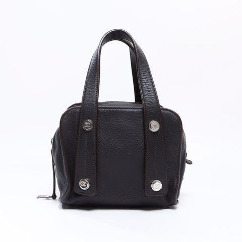 シャネル CHANEL 9番台 ミニボストン レザー シルバー金具 ハンドバッグ ダークブラウン WS8644