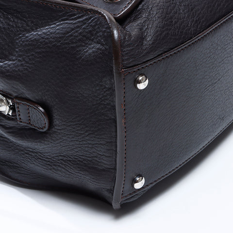 シャネル CHANEL 9番台 ミニボストン レザー シルバー金具 ハンドバッグ ダークブラウン WS8644