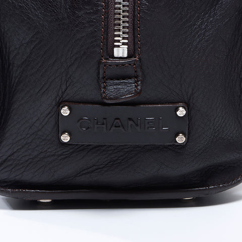 シャネル CHANEL 9番台 ミニボストン レザー シルバー金具 ハンドバッグ ダークグレー WS8644