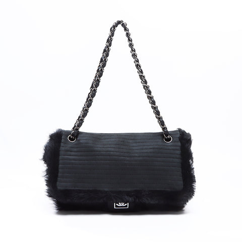 CHANEL 11th Chain Leather Shoulder Bag black WS8670