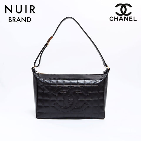 シャネル CHANEL 6番台 ラムスキン チョコバー ショルダーバッグ ブラック WS8671