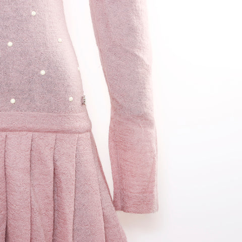 Chanel CHANEL 38 Pearl Long Sleeve Mohair Silk 2000s Dress Pink WS8676