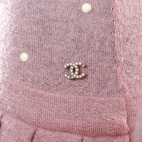 Chanel CHANEL 38 Pearl Long Sleeve Mohair Silk 2000s Dress Pink WS8676
