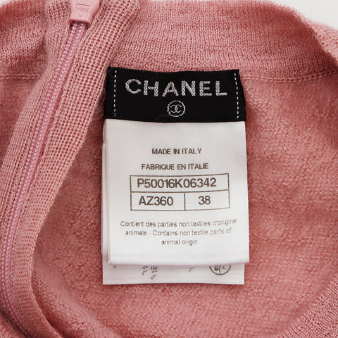 Chanel CHANEL 38 Pearl Long Sleeve Mohair Silk 2000s Dress Pink WS8676