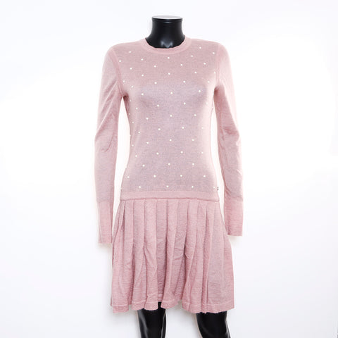 Chanel CHANEL 38 Pearl Long Sleeve Mohair Silk 2000s Dress Pink WS8676