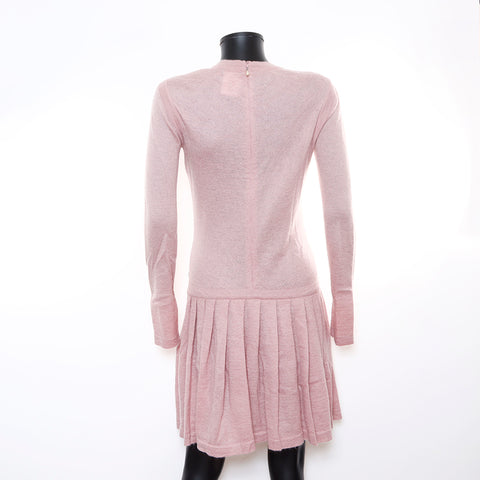 Chanel CHANEL 38 Pearl Long Sleeve Mohair Silk 2000s Dress Pink WS8676