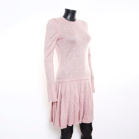 Chanel CHANEL 38 Pearl Long Sleeve Mohair Silk 2000s Dress Pink WS8676