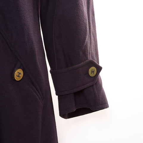 Chanel Wool Coco Button Long Coat Black WS8680