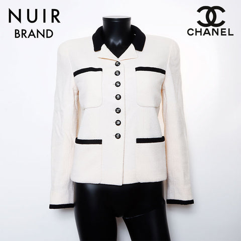 シャネル CHANEL ウール シルク 96P Size:40 ジャケット アイボリー ブラック WS8685