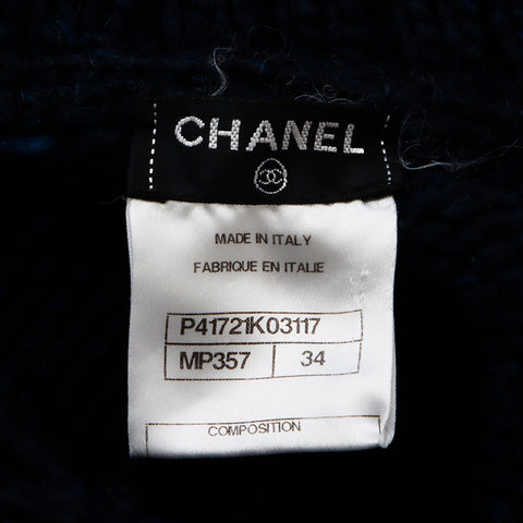 シャネル CHANEL ウール 11B Size:34 グリポアボタン タートルネック ニット ネイビー WS8686