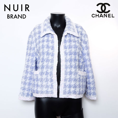 シャネル CHANEL ナイロン シルク 総柄 ジャケット ブルー ホワイト WS8695