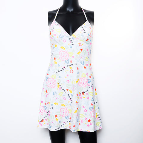 chanel print mini dress CHANEL VINTAGE CC MEDALLION PRINT MINI DRESS