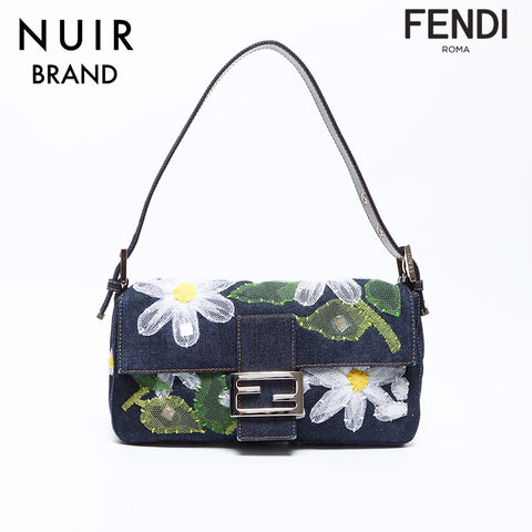 フェンディ FENDI マンマバケット フラワー デニム ショルダーバッグ ネイビー WS8715