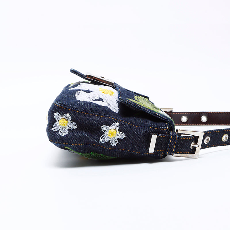 美品】フェンディ マンマバケット ショルダーバッグ デニム マーブル