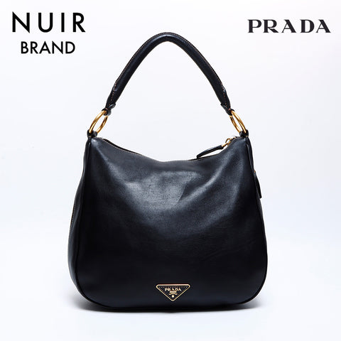 PRADA Leather Shoulder Bag Black WS8719
