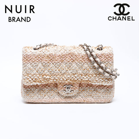 Chanel CHANEL 25th Tweed Double Flap Chain Shoulder Bag Beige WS8733