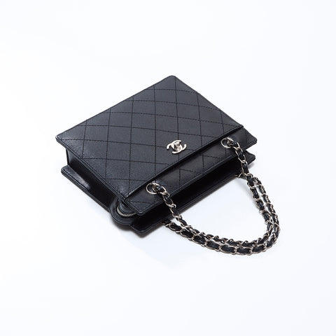 シャネル CHANEL 5番台 キャビアスキン チェーン シルバー金具 ハンドバッグ ブラック WS8745