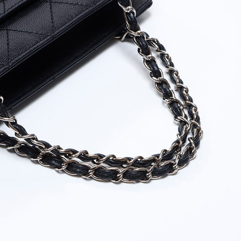 シャネル CHANEL 5番台 キャビアスキン チェーン シルバー金具 ハンドバッグ ブラック WS8745