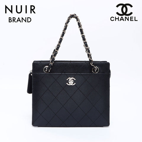 シャネル CHANEL 5番台 キャビアスキン チェーン シルバー金具 ハンドバッグ ブラック WS8745