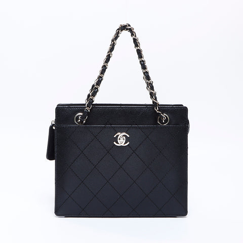 シャネル CHANEL 5番台 キャビアスキン チェーン シルバー金具 ハンドバッグ ブラック WS8745