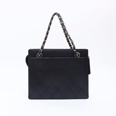 シャネル CHANEL 5番台 キャビアスキン チェーン シルバー金具 ハンドバッグ ブラック WS8745