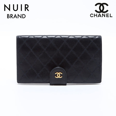 シャネル CHANEL 4番台 ラムスキン マトラッセ 長財布 ブラック WS8748