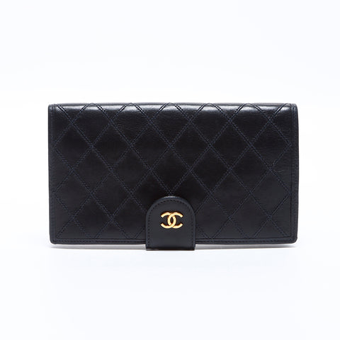 シャネル CHANEL 4番台 ラムスキン マトラッセ 長財布 ブラック WS8748