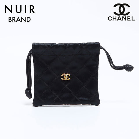 シャネル CHANEL 1番台ココマークマトラッセ シルク巾着 ポーチ ブラック WS8766