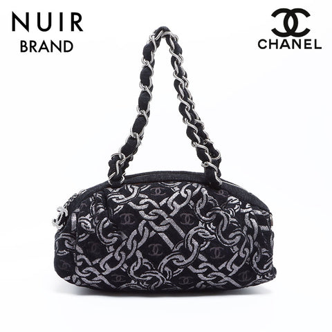シャネル CHANEL ココマーク キャンバス 10番台 ショルダーバッグ ブラック シルバー WS8779
