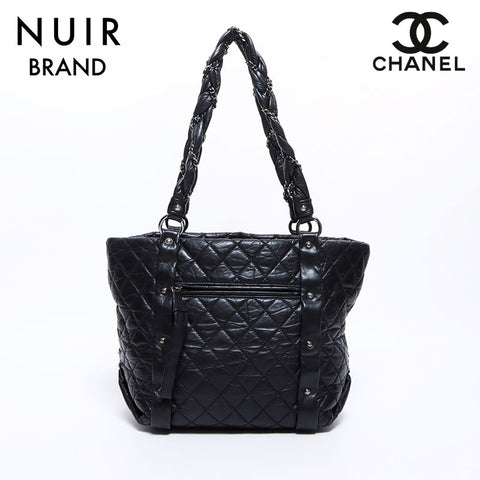 シャネル CHANEL 10番台 スタッズ チェーン レザー シルバー金具 トートバッグ ブラック WS8788