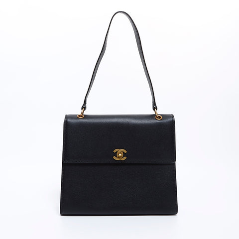 CHANEL No.6 Caviar Skin Turnlock COCO Mark Shoulder Bag black WS8792